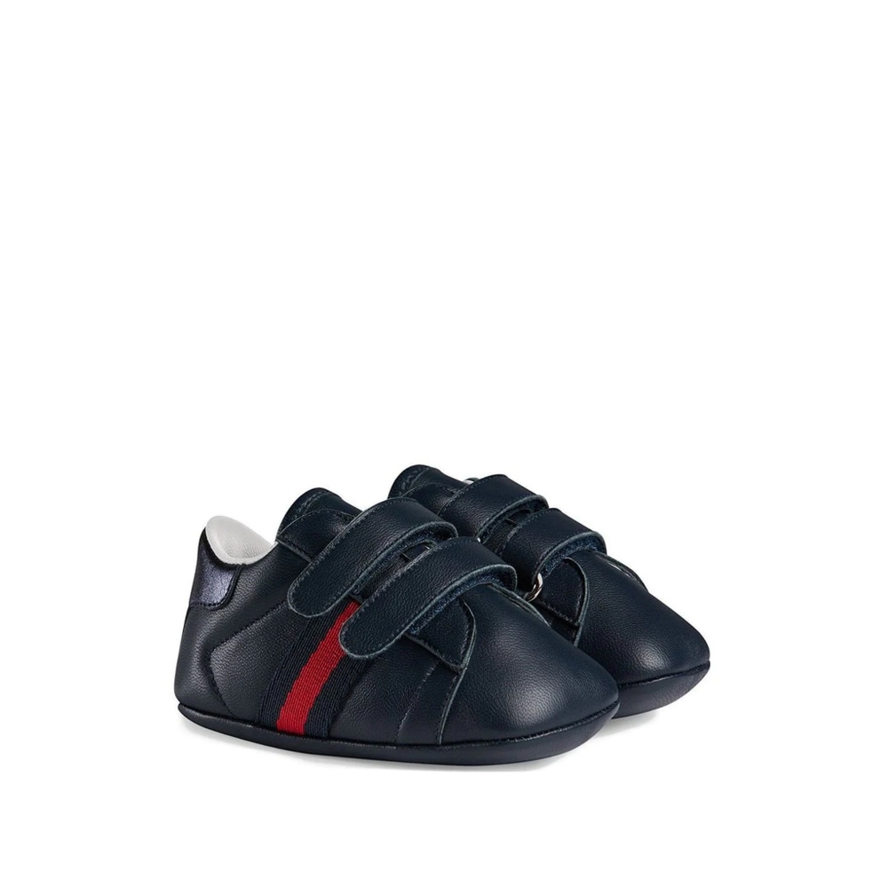 Gucci Baby Infant Ace Navy Leather Size 17 NWT